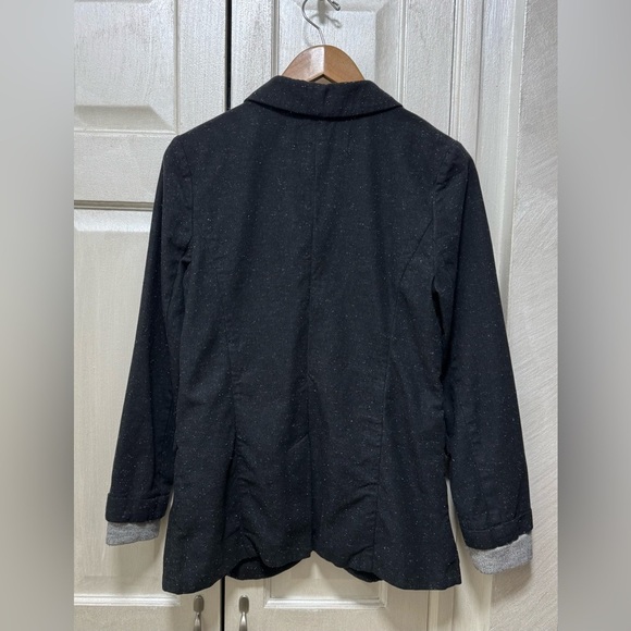 Treasure & Bond Wom M Charcoal Heathered Grey Textured Cotton Blazer Relaxed Fit - Picture 2 of 12